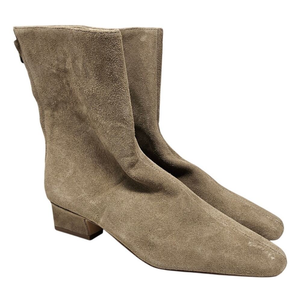 NEW Ann Taylor 7.5 Taupe Brown Ankle Boot Square Toe Minimalist Suede Autumn